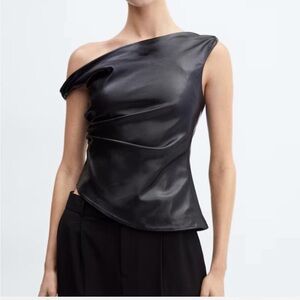 Mango Leather One-Shoulder Top